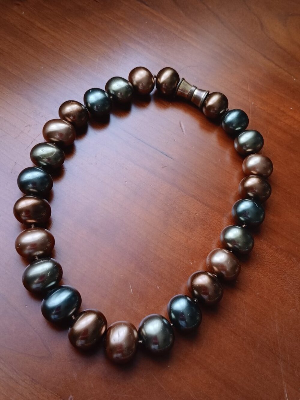 Pearl Bead Peacock Blue Green Grey Taupe Bronze Necklace